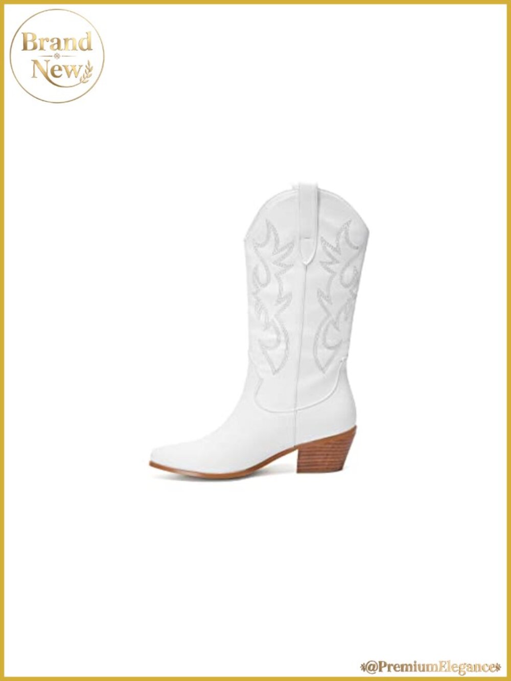 Women's Embroidered Western Cowboy Mid-Calf Boots with Diamond Inlays